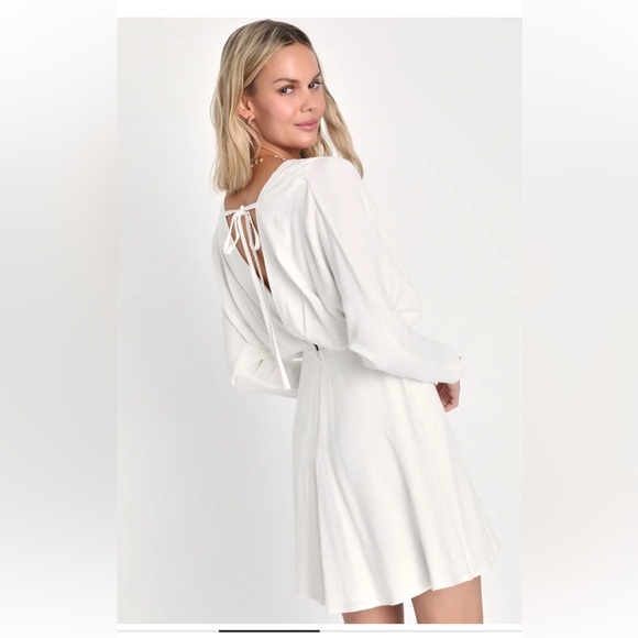 Lulu’s Sunday Sweetness White Linen Dolman Sleeve Mini Dress - Picture 4 of 12